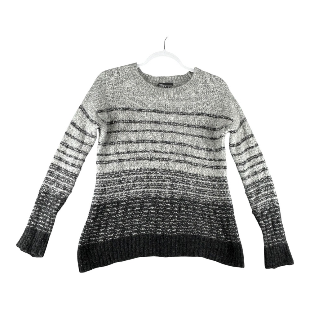 Vince Ombre Striped Crew‎ Neck Sweater Size Medium Wool Blend Gray Black